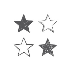 Hand drawn star icons. Set of doodle stars.