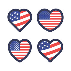 United States flag in heart shape. USA national emblem. American love patriotic symbol.