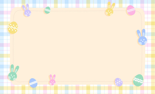 Cute Ornament Element Rainbow Pastel Happy Easter Egg Day Bunny Rabbit Pet Animal Plaid Gingham Pattern Paper Background Frame Border Blank note Vector Illustration Editable Stroke