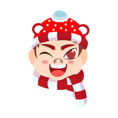 Isolated red boy scarf christmas emoji cute face vector illustration