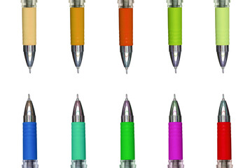 Fototapeta premium Ten Multi-Colored Pen Isolated on White Background.