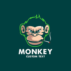 Monkey smoking mascot logo design isolated on dark background
