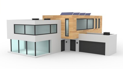 3d rendering of cozy house with garage Isolated on white