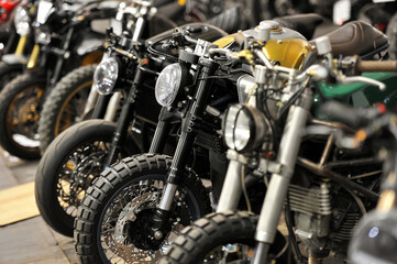 Fototapeta na wymiar row of parked motorcycles