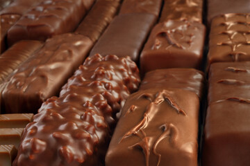 Different kind of Chocolate bars background