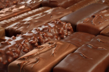 Different kind of Chocolate bars background