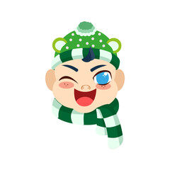 Isolated grren baby christmas emoji cute face vector illustration