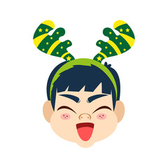 Isolated green reindeer boy christmas emoji cute face vector illustration