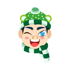 Isolated green scarf man christmas emoji cute face vector illustration