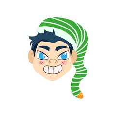 Isolated green hat man christmas emoji cute face vector illustration