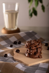 Chocolate cookies with a glass of milk