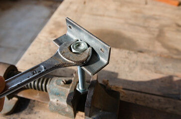 young man doing hobbies welding steel in his workshop Soft focus