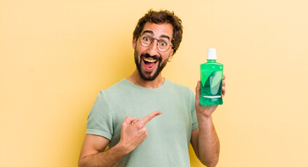 crazy man with a mouth wash bottle