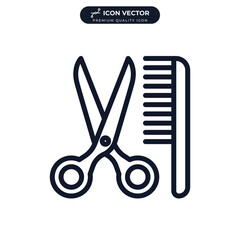 cutting dogs and other pets. scissors and comb icon symbol template for graphic and web design collection logo vector illustration