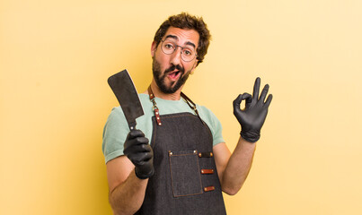 young man with a knife. butcher concept