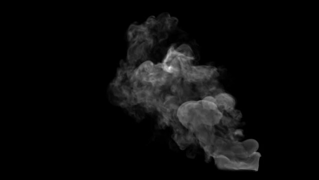 Wispy and Swirly White Smoke with Low Density moving Slowly on a Black Background