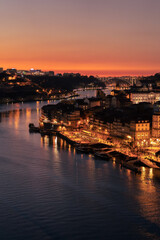 Naklejka premium Beautiful old town of Porto at sunset, Portugal