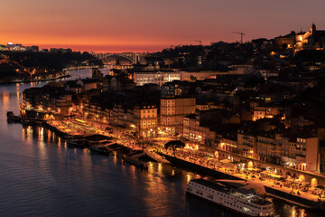 Beautiful old town of Porto at sunset, Portugal