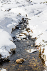 snow covered trees in the mountains of guadarrama national park, in Madrid, called Lagunas de Peñalara