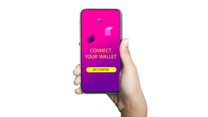 E-wallet or Digital Wallet, Digital mobile banking concept. Hand Using smartphone Connect to Smart wallet apps for payment in Closeup shot.