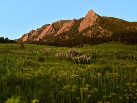 View of Flatirons, a rock formation near Boulder, Colorado, United States.