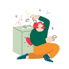 Donation and charity, financial aid,  fundraising concept flat vector illustration. Female volunteer collecting charity money, financial help and solidarity