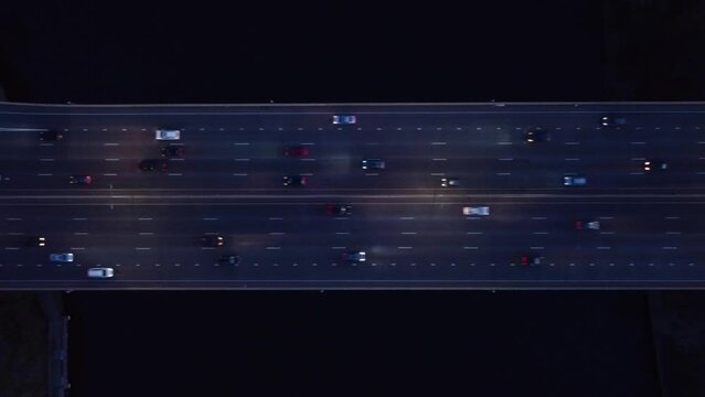 Top down shot of traffic crossing the Mississippi River