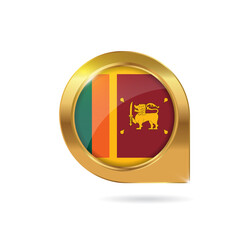Fototapeta premium Flag of Sri Lanka, location map pin, pointer flag, button with the reflection of light and shadow, gold frame, Icon country. Realistic vector illustration on white background