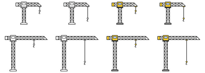 Construction Crane Clipart Set - Outline and Colored
