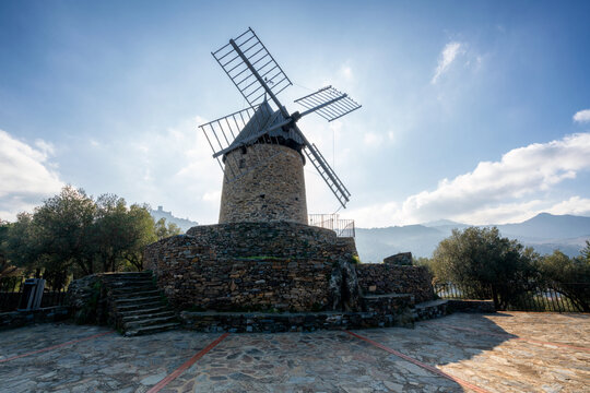 Collioure mill on the top of the village in the south of France