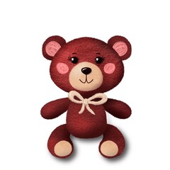 Cartoon character bear cub with a bow. Cute childish illustration with texture and shadow.
