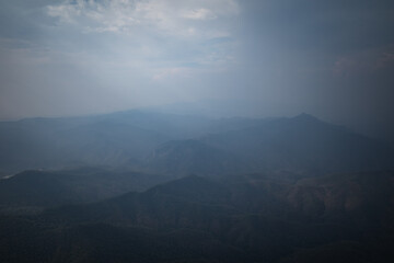 Aerial view of mountain curve with the light from above