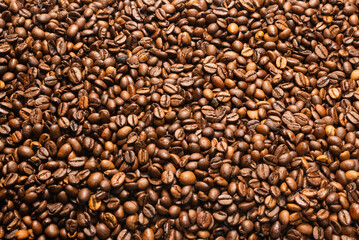 Coffee beans on a white background. Top view.