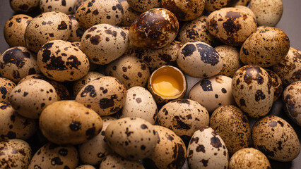 Obraz premium Group of quail eggs as a background. Raw eggs.