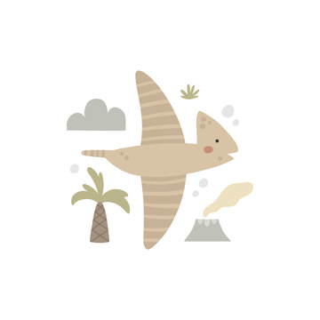 vector image of cute funny flying dinosaur