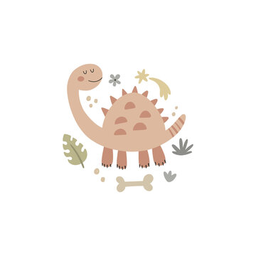 vector image of cute funny pink dino