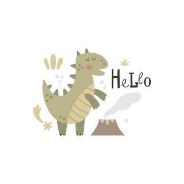vector image of cute funny green dino