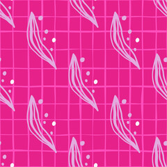 Fototapeta premium Abstract linear leaves tropical seamless pattern. Rainforest line background.