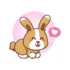 Obraz premium happy rabbit adorable cartoon doodle vector illustration flat design style