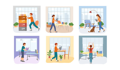 Reading people flat character set with books magazines literature isolated vector illustration. Young male and female readers dressed in trendy clothes relaxing at home with books or textbooks