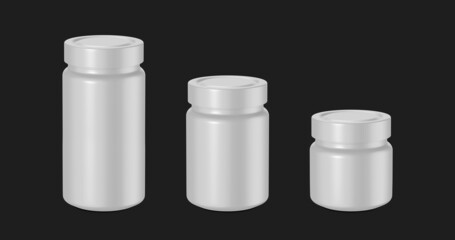 Black and White plastic jars with lid. 3D Illustration.
