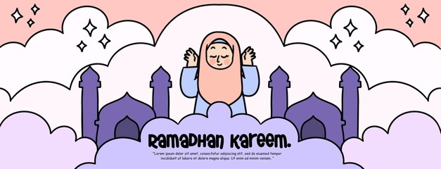 Let's Pray Ramadhan Kareem Adorable Banner Illustration 2