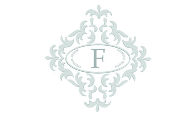 Floral monogram with the letter F of the center for postcards, invitations, menus, labels. Graphic design of pages, business sign, boutiques, cafes, hotels, wedding invitations.
