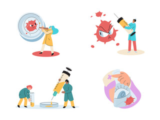 Antivirus vaccine. Scientists conducting scientific researches, laboratory assistants test tubes working in medical lab researchers making chemical experiments test liquids and equipment. Virus in lab