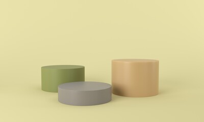 Minimalistic podium for product presentation, yellow background. 3D rendering, 3D illustration