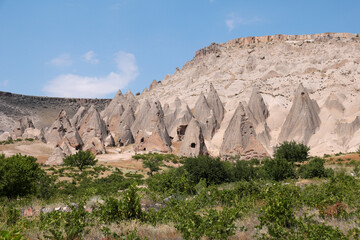 landscape view of singular rock formation in national park of goreme