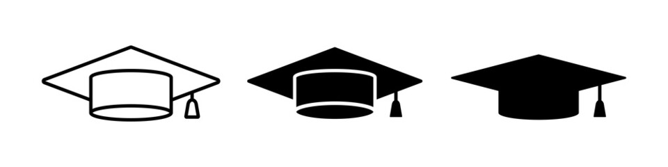 Set of graduation hat. Graduation hat with golden tassel. Vector clipart isolated on white background.