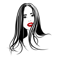 Fashion and leisure. In the outline of the face of a certain young pretty woman. Thin linear vector illustration on a white background.