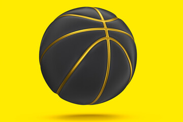 Gold and black basketball ball isolated on yellow background