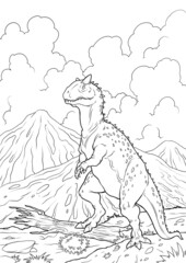 Coloring book for children with a dinosaur hand-painted in cartoon style